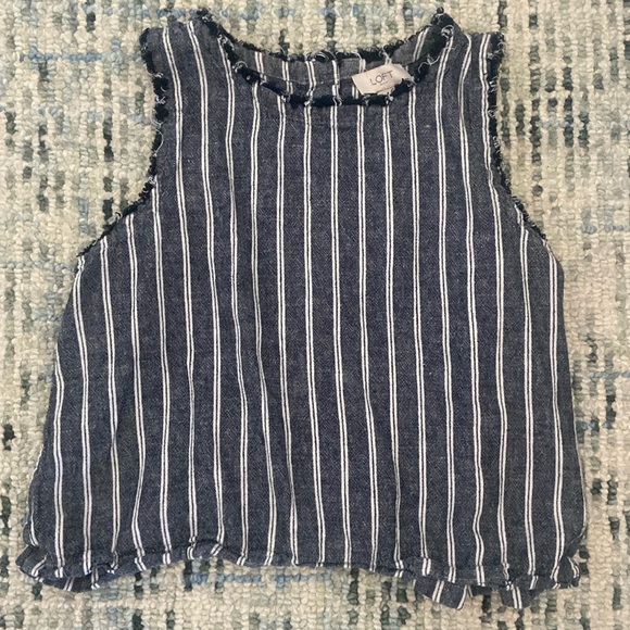 Ann Taylor Loft Women’s Medium Linen Blend Tank Blue/White Striped Buttons - Picture 1 of 4
